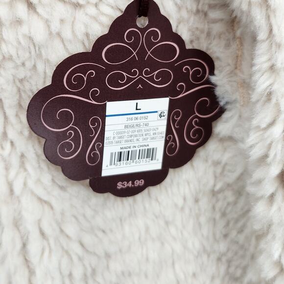 NWT Knox Rose Beige Faux Shearling Fur Waterfall Open Boho Vest Women's L - Picture 7 of 10